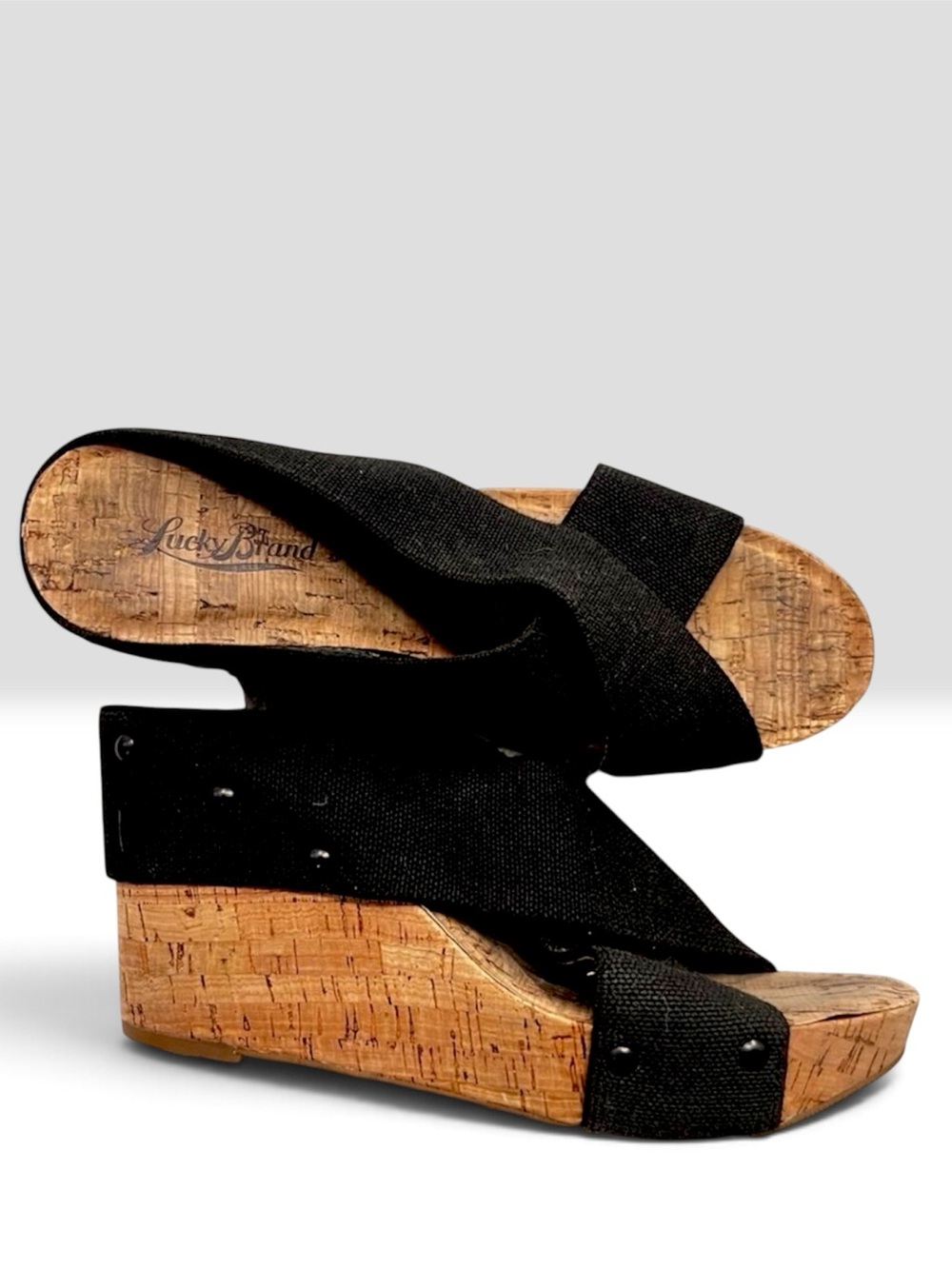Lucky Brand Black Strappy Wedge Sandals